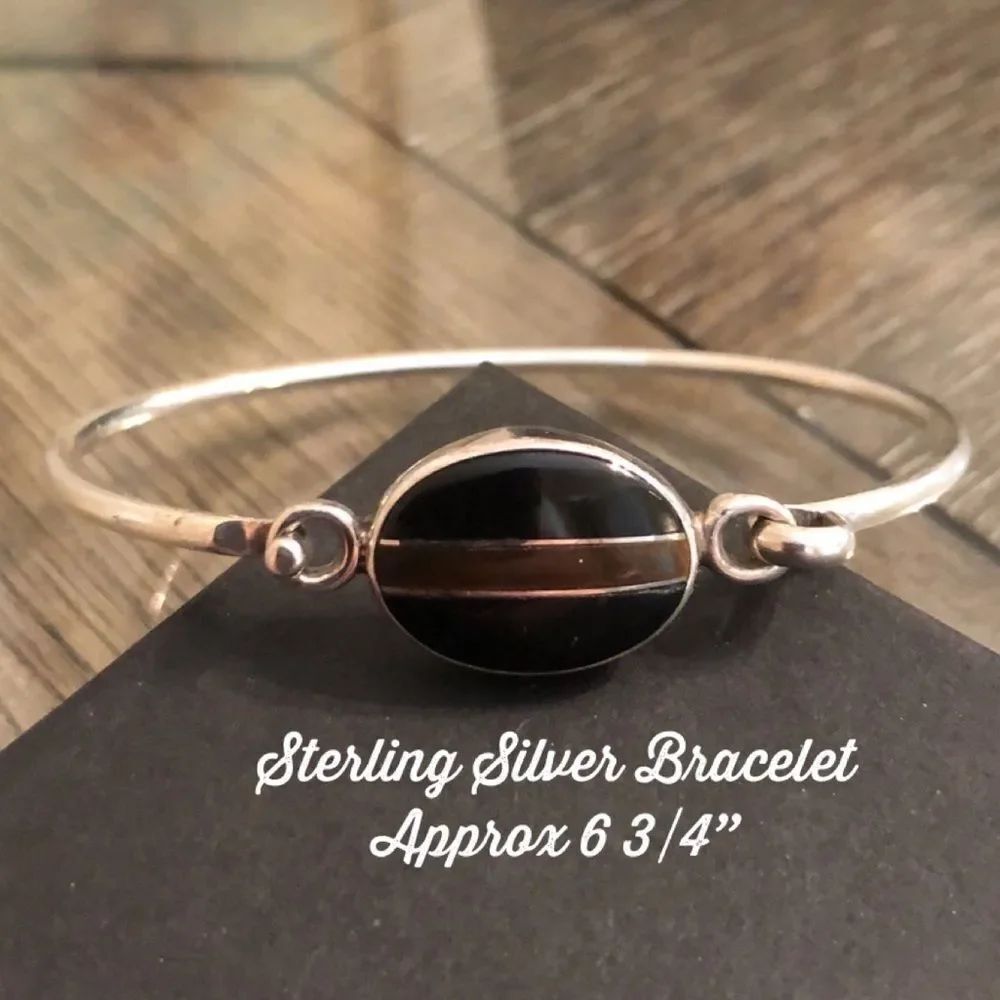 TAXCO Sterling Silver Stripe Tigers Eye & Onyx Bracelet